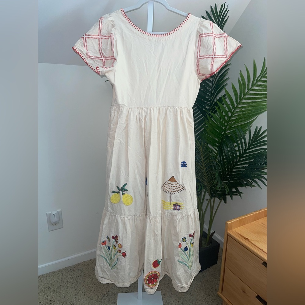 Hunter Bell Marley Cream‎ Fruit Sailboat Embroidered teacher Midi Dress 8 - Picture 7 of 7
